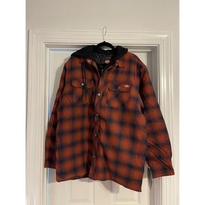 New Dickies Men's Plaid Shirt Jacket Shacket Hooded Large Relaxed Fit Lined